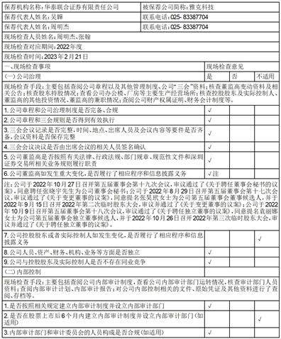 华泰联合证券有限责任公司 关于江苏雅克科技股份有限公司 2022年现场检查报告