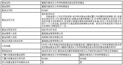 富国均衡成长三年持有期混合型证券投资基金开放赎回业务的公告
