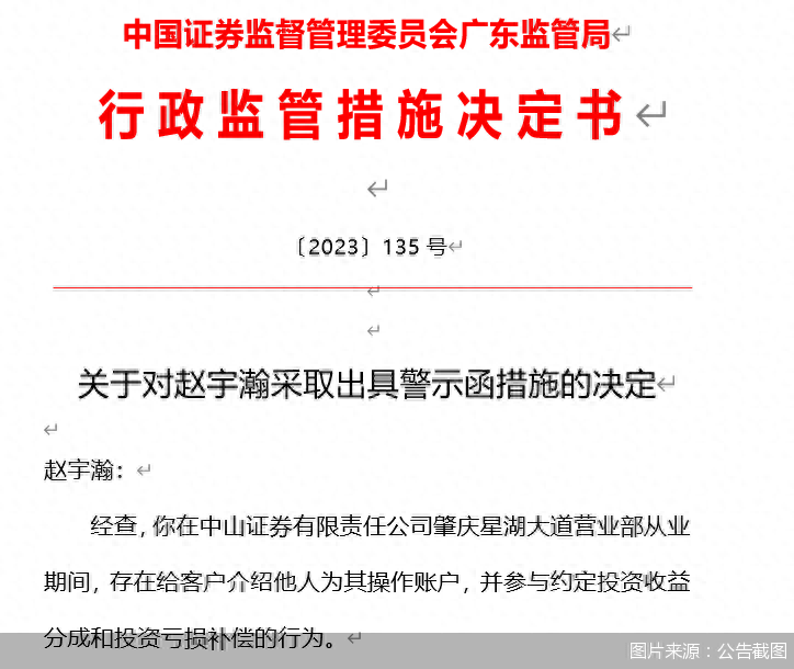 因违规约定收益分成 中山证券一营业部前员工遭罚