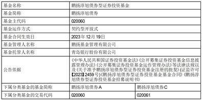 鹏扬淳旭债券型证券投资基金基金合同生效公告