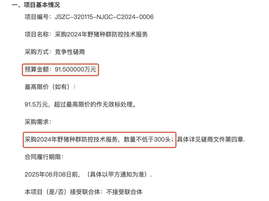 91.5万元打300头野猪<strong></p>
<p>证券之星</strong>，南京一企业中标后弃标，知情人：人手不够