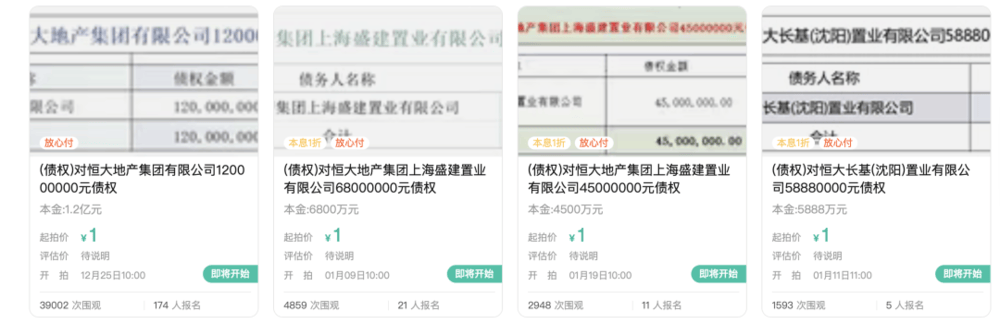 1元起拍<strong></p>
<p>深圳证券交易</strong>，恒大地产集团1.2亿元债权拍卖参与者众多